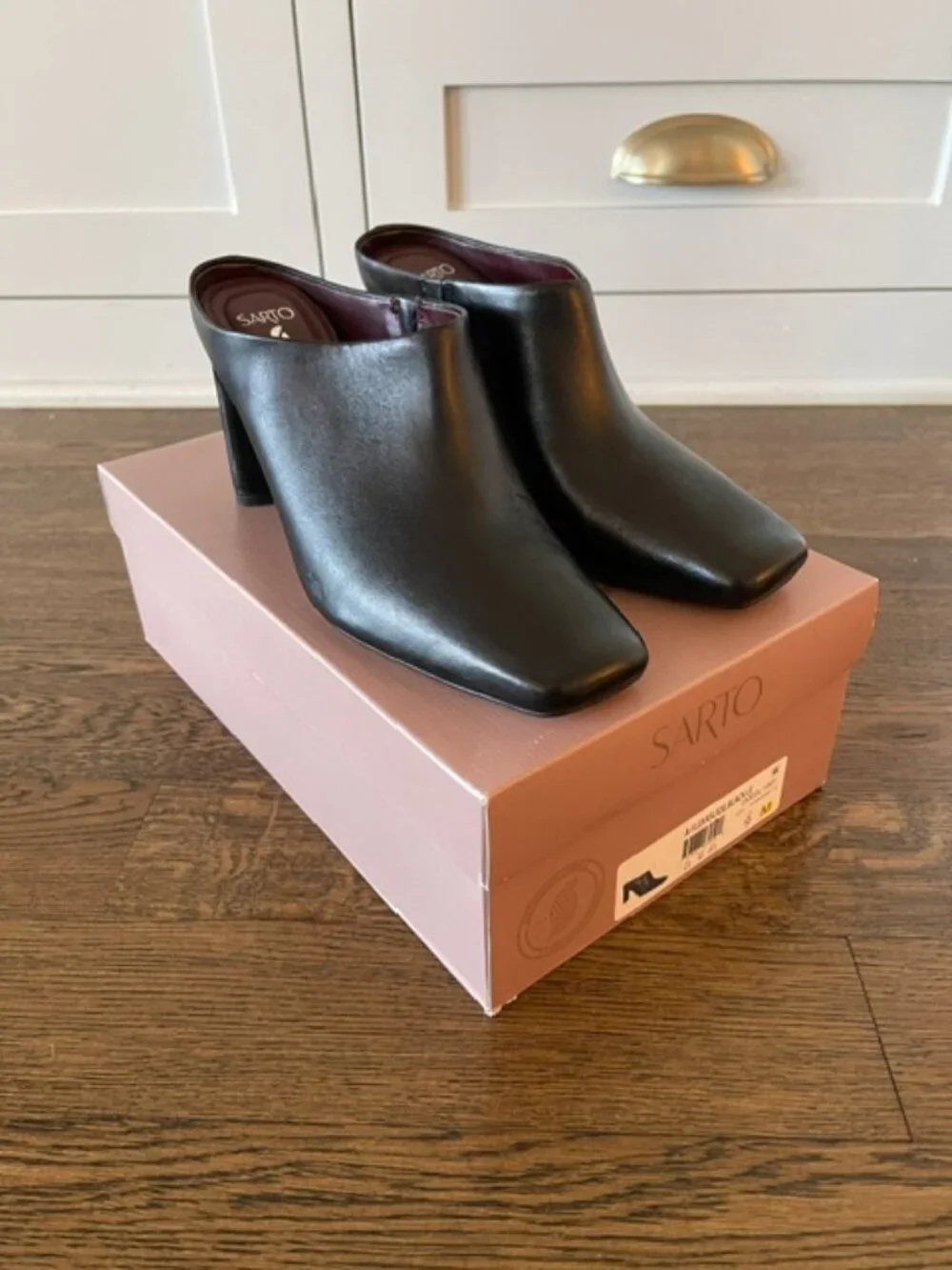 SARTO Franco Sarto Flexa Black Leather Square Toe Heeled Mule Clogs - 9 NIB